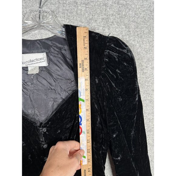 Vintage Size 12 Velvet Top Witchy Whimsygoth Black Long Sleeve Button Sweetheart - Picture 6 of 13